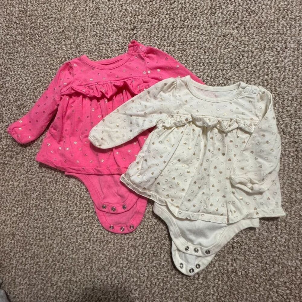 Set of 2 Baby Girl Garanimals Skirted Bodysuits Pink Ivory Gold Hearts 6-9 Month